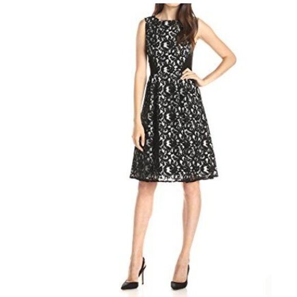 Calvin Klein Dresses & Skirts - Calvin Klein Black White Sleeveless Lace Overlay Cocktail Party Dress | SZ 16W